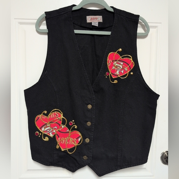 Vintage Apache Denim Vest 100% Cotton Size XL Made in USA SF San Francisco 49ers - Picture 1 of 13